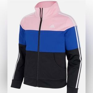 Adidas Girl’s Tricot Color Full-Zip Jacket Black/Blue/Pink Large 16✨